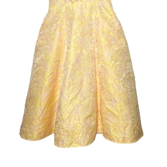 NWT Lulus Meet for Tea Yellow Jacquard Bustier Midi Dress with Pockets, Large - Picture 9 of 16